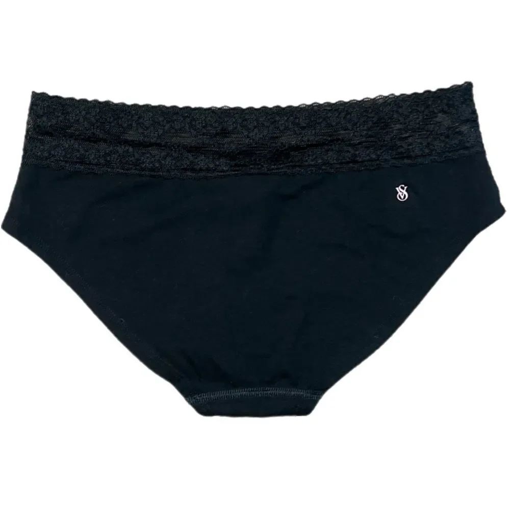 Victorias Secret Cotton Low Rise Lace waist Hiphugger Panty black Medium